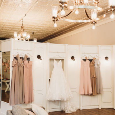 Marien Mae Bridal Suite with bridal party dresses hanging.